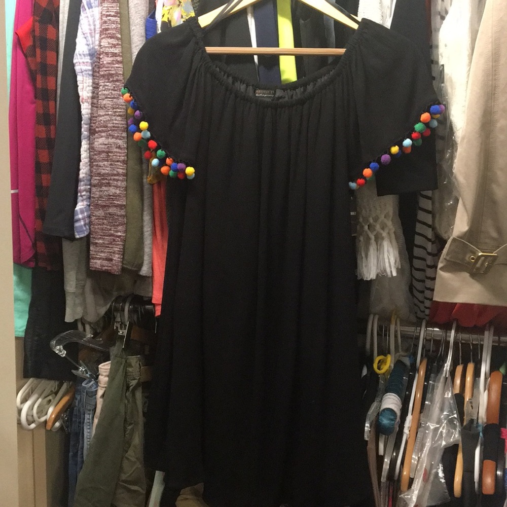 Black mariachi dress w/colorful ball tassels BNWT